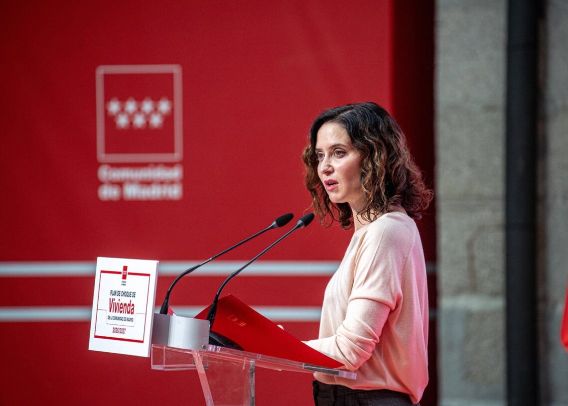 La presidenta de la Comunidad de Madrid, Isabel Díaz Ayuso, durante la presentación del Plan de Vivienda de la Comunidad de Madrid, en la Real Casa de Correos, a 5 de noviembre de 2025Gabriel Luengas - Europa Press