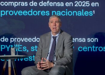 El consejero delegado de Indra Group, José Vicente de los Mozos, durante una reunión para trabajar en los Programas Especiales de Modernización (PEM), en IFEMA, a 29 de octubre de 2025, en Madrid.Alberto Ortega - Europa Press