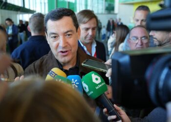 El presidente del PP-A y de la Junta, Juanma Moreno, este sábado en el Palacio de Exposiciones y Congresos de Sevilla, donde se celebra el 17 Congreso del PP andaluzFRANCISCO J. OLMO-EUROPA PRESS