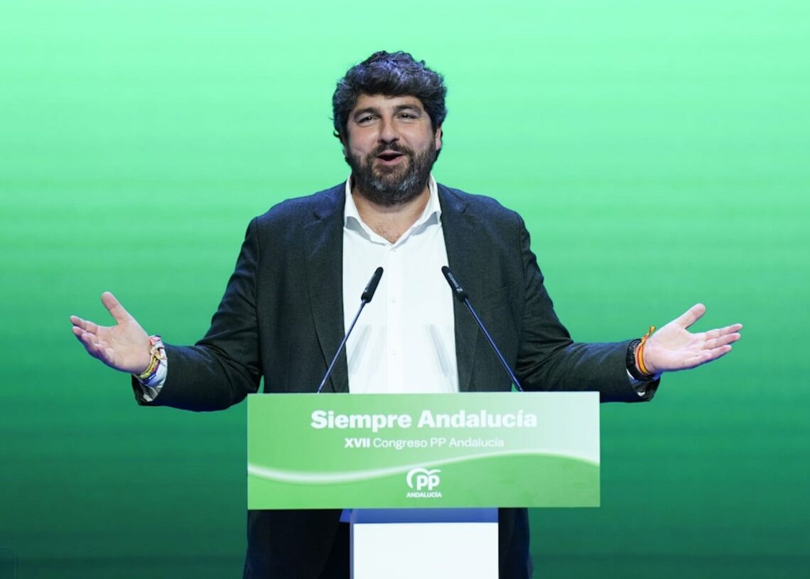 El presidente de la Región de Murcia, Fernando López Miras, este sábado durante su intervención en el XVII Congreso Autonómico del PP-A.FRANCISCO OLMO/EUROPA PRESS