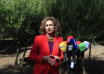 La vicepresidenta primera del Gobierno y ministra de Hacienda, María Jesús Montero, atiende a los medios en Algeciras en una imagen de archivoNono Rico (Europa Press)