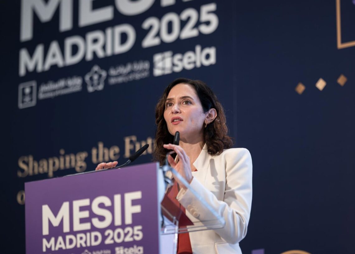 La presidenta de la Comunidad de Madrid, Isabel Díaz Ayuso, interviene en el foro de inversión deportiva de Oriente Medio, Middle East Sports Investment Forum (MESIF)Diego Radamés - Europa Press