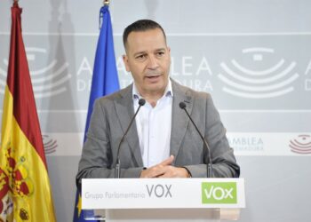 El portavoz de Vox en la Asamblea de Extremadura, Óscar Fernández Calle, en rueda de prensaASAMBEA DE EXTREMADURA