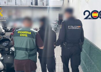 Agentes de la Guardia Civil y la Policía Nacional junto a uno de los detenidos como presunto autor del homicidioGUARDIA CIVIL / POLICÍA NACIONAL