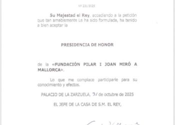 Casa Real renueva la credencial de la Presidencia de Honor de Fundació Pilar i Joan Miró Mallorca que ejerce Felipe VIAYUNTAMIENTO DE PALMA