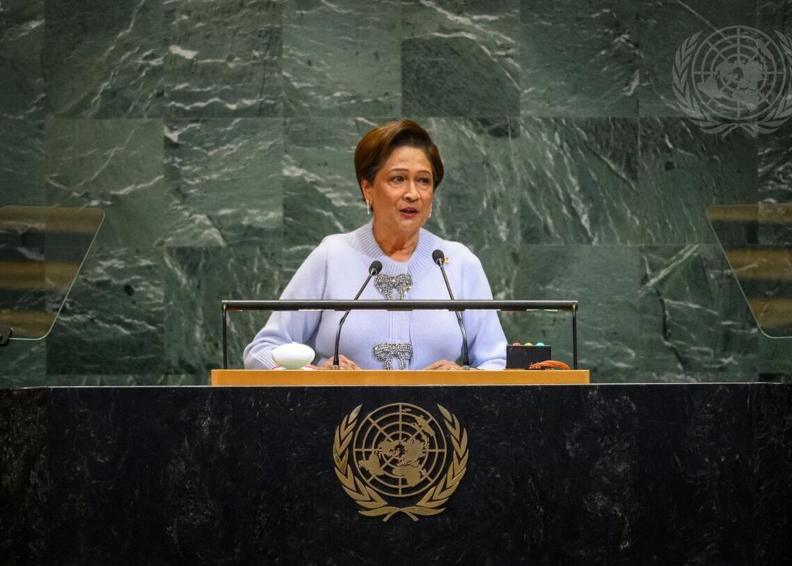 Archivo - La primera ministra de Trinidad y Tobago, Kamla Persad-Bissessar, comparece ante la Asamblea General de Naciones UnidasUN PHOTO - Archivo