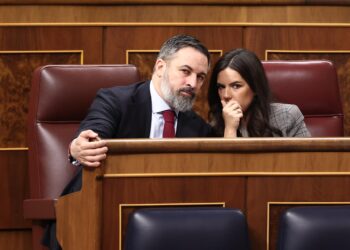 Archivo - El presidente de VOX, Santiago Abascal y la portavoz del partido, Pepa Millán, durante una sesión plenaria Eduardo Parra - Europa Press - Archivo