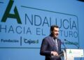 El presidente de la Junta de Andalucía, Juanma Moreno, interviene en la inauguración del foro 'Andalucía hacia el futuro' organizado por Europa Press en colaboración con la Fundación Cajasol en Sevilla.MARÍA JOSÉ LÓPEZ/EUROPA PRESS