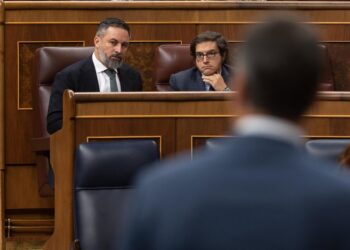 Archivo - El líder de VOX, Santiago Abascal (i) y el diputado de VOX José María Figaredo (d), durante una sesión de control al Gobierno, en el Congreso de los Diputados, a 26 de junio de 2024, en Madrid (España).  Eduardo Parra - Europa Press - Archivo