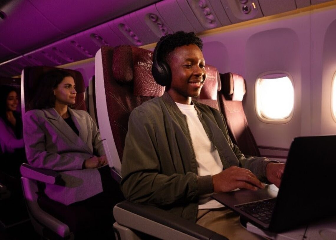 Conexión wifi en un avión de Qatar.QATAR AIRWAYS