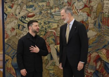 El Rey Felipe VI (d) y el presidente de Ucrania, Volodimir Zelenski (i), durante una reunión, en el Palacio de La Zarzuela, a 18 de noviembre de 2025Alejandro Martínez Vélez - Europa Press