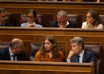 Archivo - (I-D) El secretario general del PP, Miguel Tellado; La portavoz del PP en el Congreso, Ester Muñoz y el presidente del PP, Alberto Núñez Feijóo, durante una sesión plenaria extraordinaria, en el Congreso de los Diputados, a 22 de julio de 2025, Ananda Manjón - Europa Press - Archivo