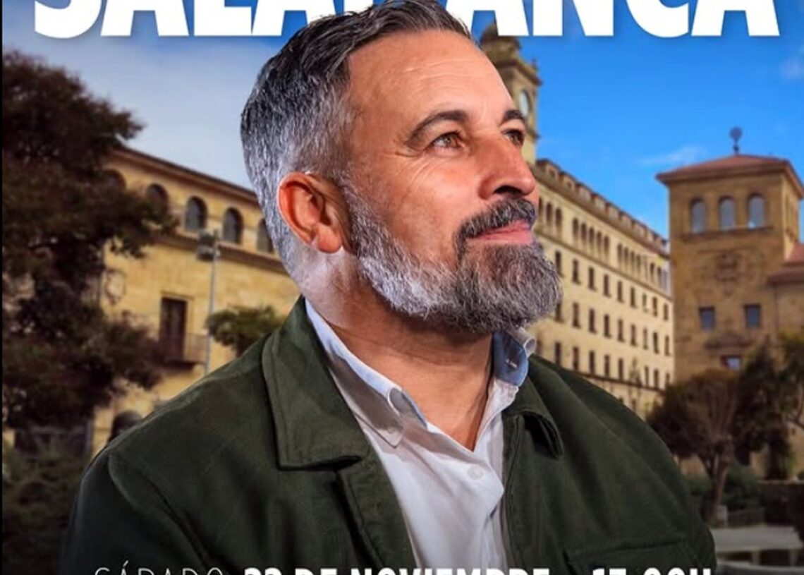 Cartel publicado por Vox sobre el acto público de Abascal en Salamanca.VOX