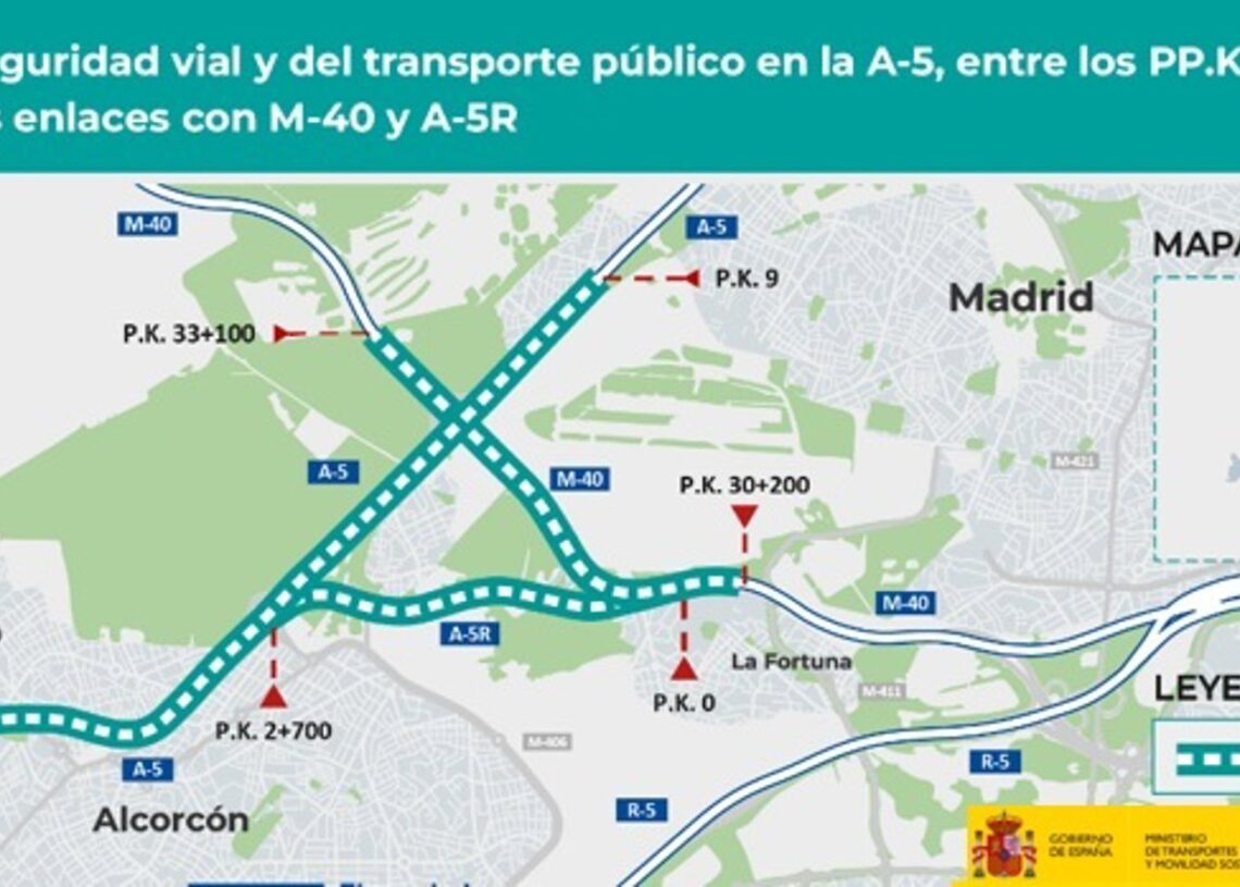 Obras de mejora de la seguridad vial y del transporte público en la A-5MINISTERIO DE TRANSPORTES