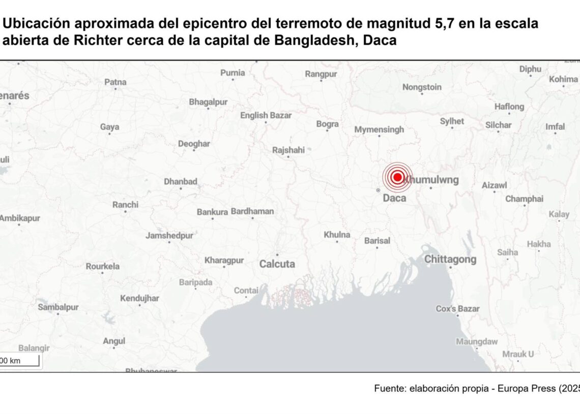 Terremoto de magnitud 5,7 en la escala abierta de Richter cerca de la capital de Bangladesh, DacaEUROPA PRESS