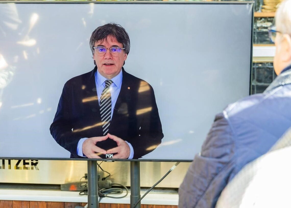 El líder de Junts, Carles Puigdemont, durante su intervención en el actoJUNTS