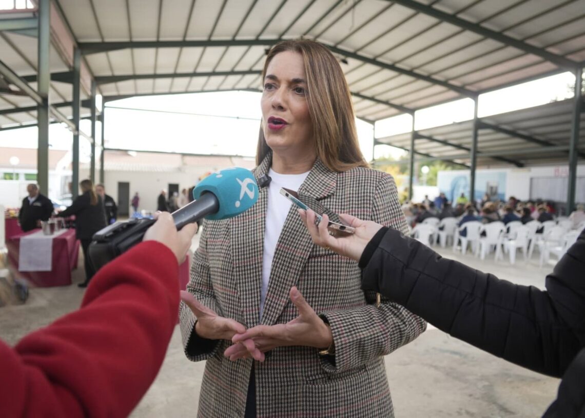 La candidata a diputada del Partido Popular de Extremadura, Isabel Babiano, atiende a los medios en un acto con motivo del 25N en Hinojal (Cáceres)PP DE EXTREMADURA