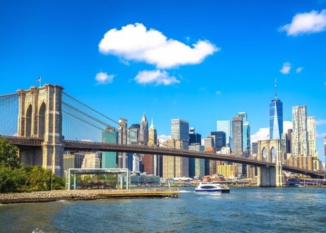 New York City epic skyline and Brooklyn bridge view from Brooklyn, United States of AmericaXBRCHX