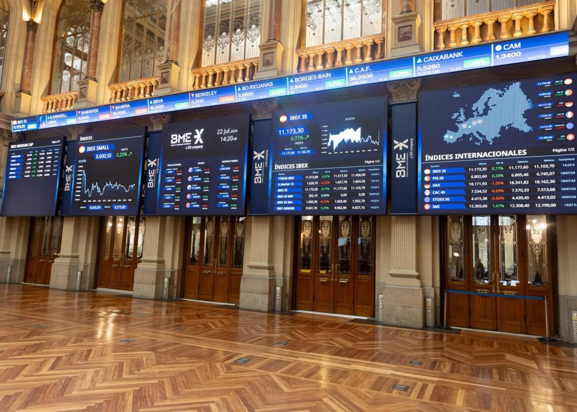 Archivo - Un panel del Ibex 35, en el Palacio de la Bolsa de Madrid, a 22 de julio de 2024, en Madrid (España).Eduardo Parra - Europa Press - Archivo