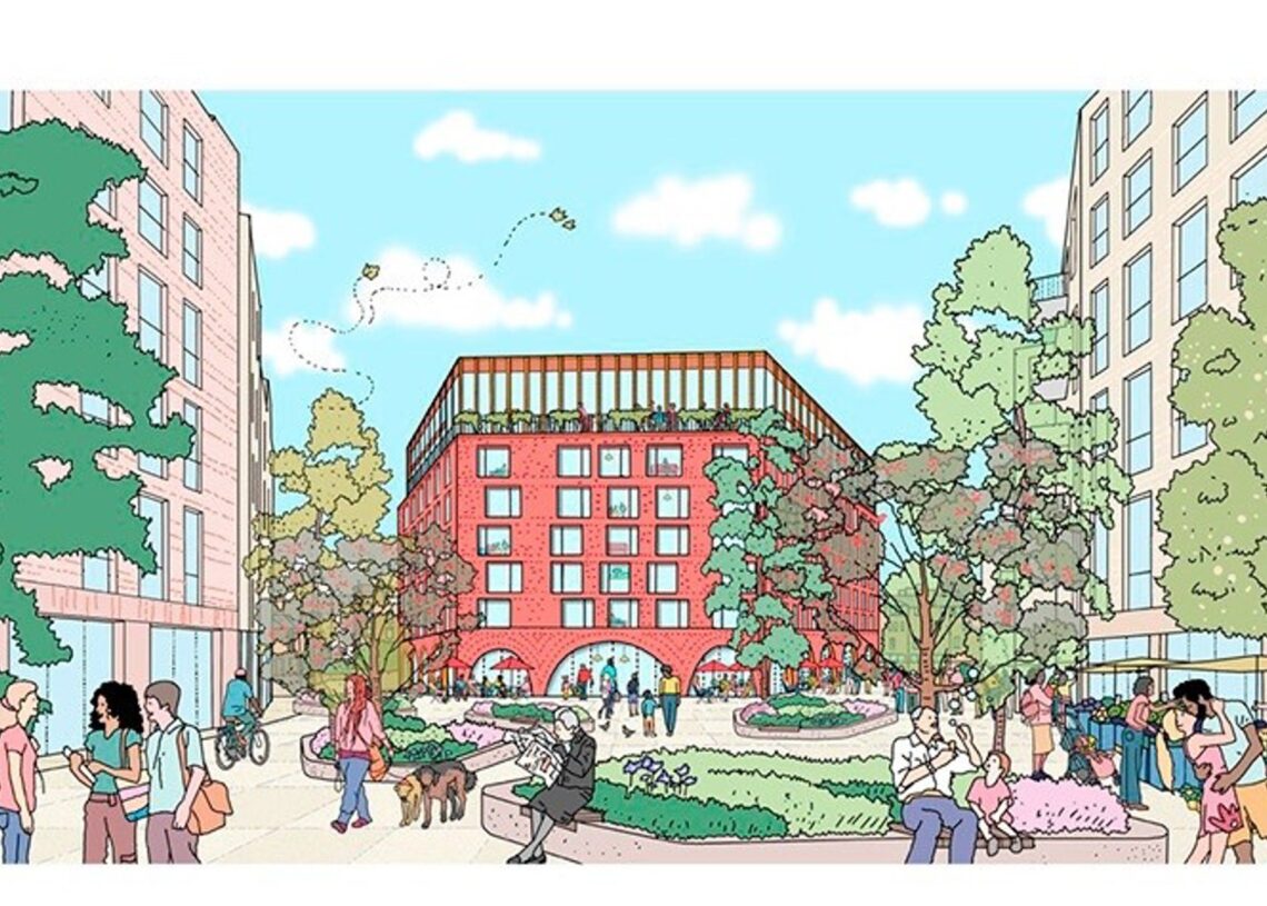 Render del plan de The Social Hub para Fountainbridge.THE SOCIAL HUB