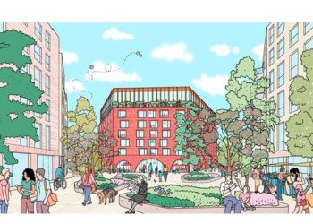 Render del plan de The Social Hub para Fountainbridge.THE SOCIAL HUB