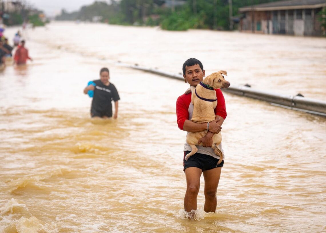 Un grupo de personas vadean una zona inundada en Hat Yai, en la provincia de Songkhla, en el sur de Tailandia (archivo)Europa Press/Contacto/Sun Weitong