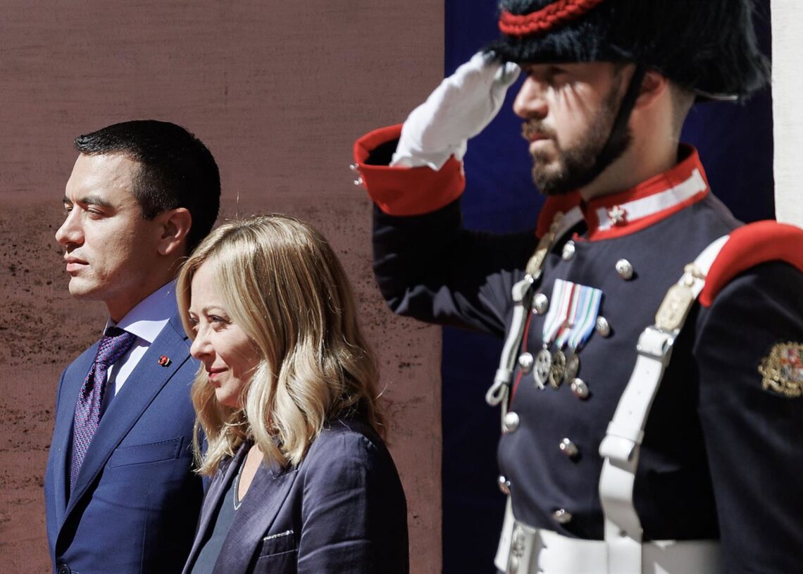 Archivo - El presidente de Ecuador, Daniel Noboa, junto a la primera ministra de Italia, Giorgia Meloni, en una visita a ItaliaEuropa Press/Contacto/Roberto Monaldo - Archivo
