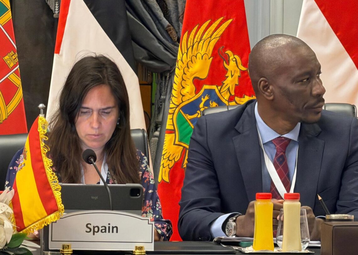 Los representantes esapañoles, Belen Hoyo, diputada del PP, y Luc André Diouf, diputado del PSOE, en el Foro Económico de la Asamblea Parlamentaria de la Unión por el Meditarráneo que se celebra en El Cairo (Egipto)CONGRESO