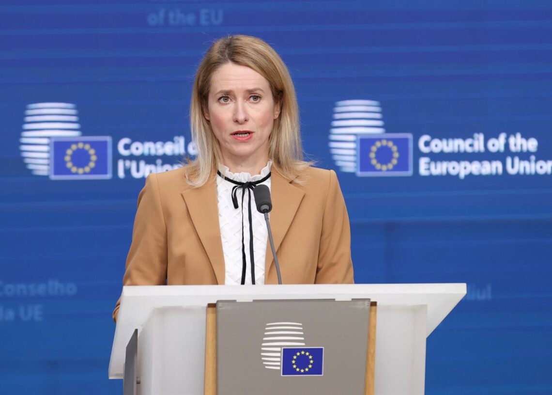 La Alta Representante de la UE para Política Exterior, Kaja Kallas, en rueda de prensa desde Bruselas.FRANCOIS LENOIR