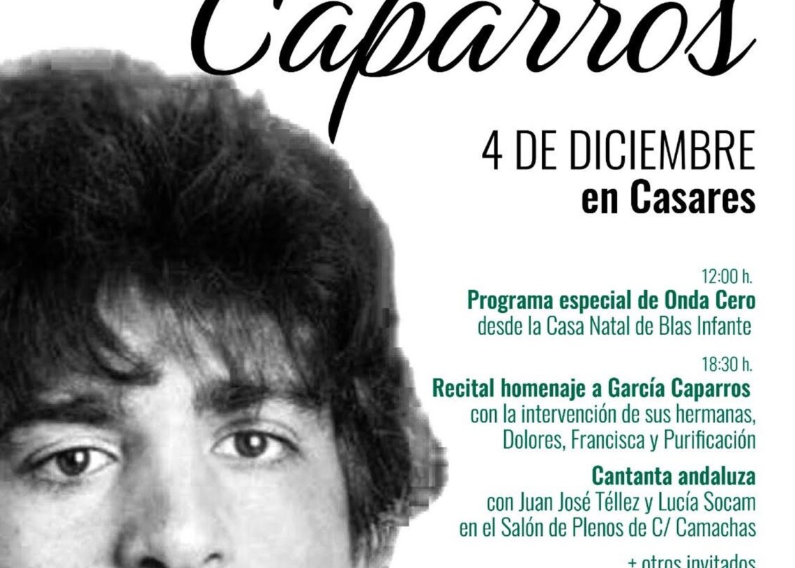 Cartel de los actos en memoria y homenaje a Manuel José García Caparrós que se celebrarán el 4 de diciembre con motivo del 48 aniversario de su asesinato.ASOCIACIÓN FAMILIA GARCÍA CAPARRÓS