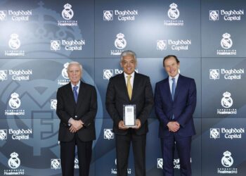 Enrique Sánchez, vicepresidente ejecutivo de la Fundación Real Madrid; Baihas Baghdadi, fundador y  presidente ejecutivo de Baghdadi Capital y Emilio Butragueño, director de Relaciones Institucionales del Real Madrid.BAGHDADI CAPITAL