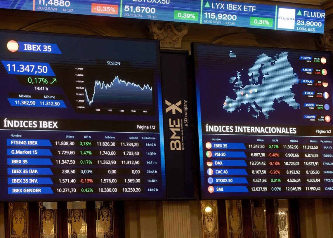 Archivo - Un panel del Ibex 35, en el Palacio de la Bolsa, a 20 de mayo de 2024, en Madrid (España).Eduardo Parra - Europa Press - Archivo