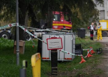 Punto cortado por desinfección, durante la presentación de los medios de la UME para el control de la peste porcina, a 2 de diciembre de 2025, en Barcelona, Cataluña (España).David Zorrakino - Europa Press