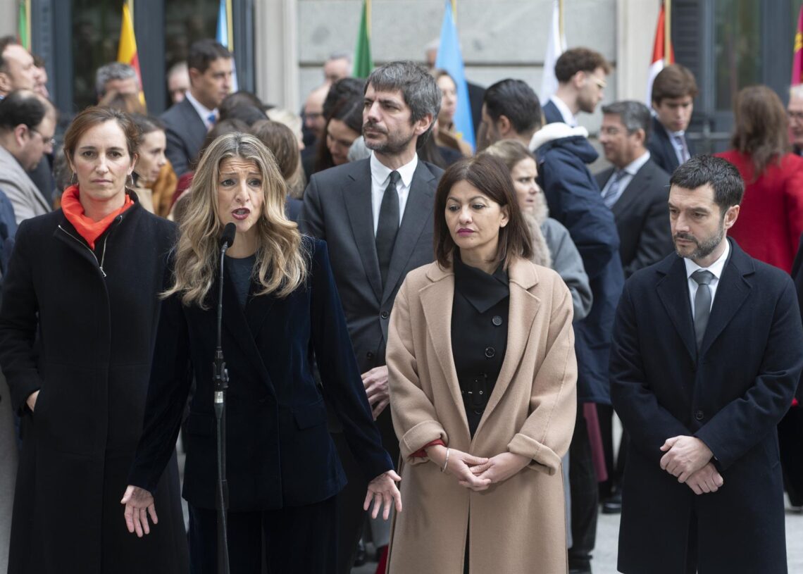 La vicepresidenta segunda del Gobierno y ministra de Trabajo, Yolanda Díaz, la ministra de Sanidad, Mónica García, el ministro de Cultura, Ernest Urtasun, la ministra de Juventud e Infancia, Sira Rego, y el ministro de Consumo y Agenda 2030, Pablo BustindAlberto Ortega - Europa Press