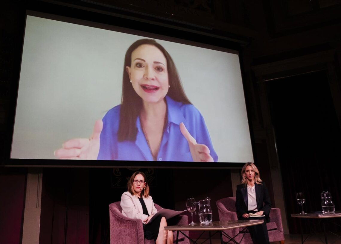 Archivo - La opositora venezolana María Corina Machado asiste por videoconferencia a un evento en MadridMateo Lanzuela - Europa Press - Archivo