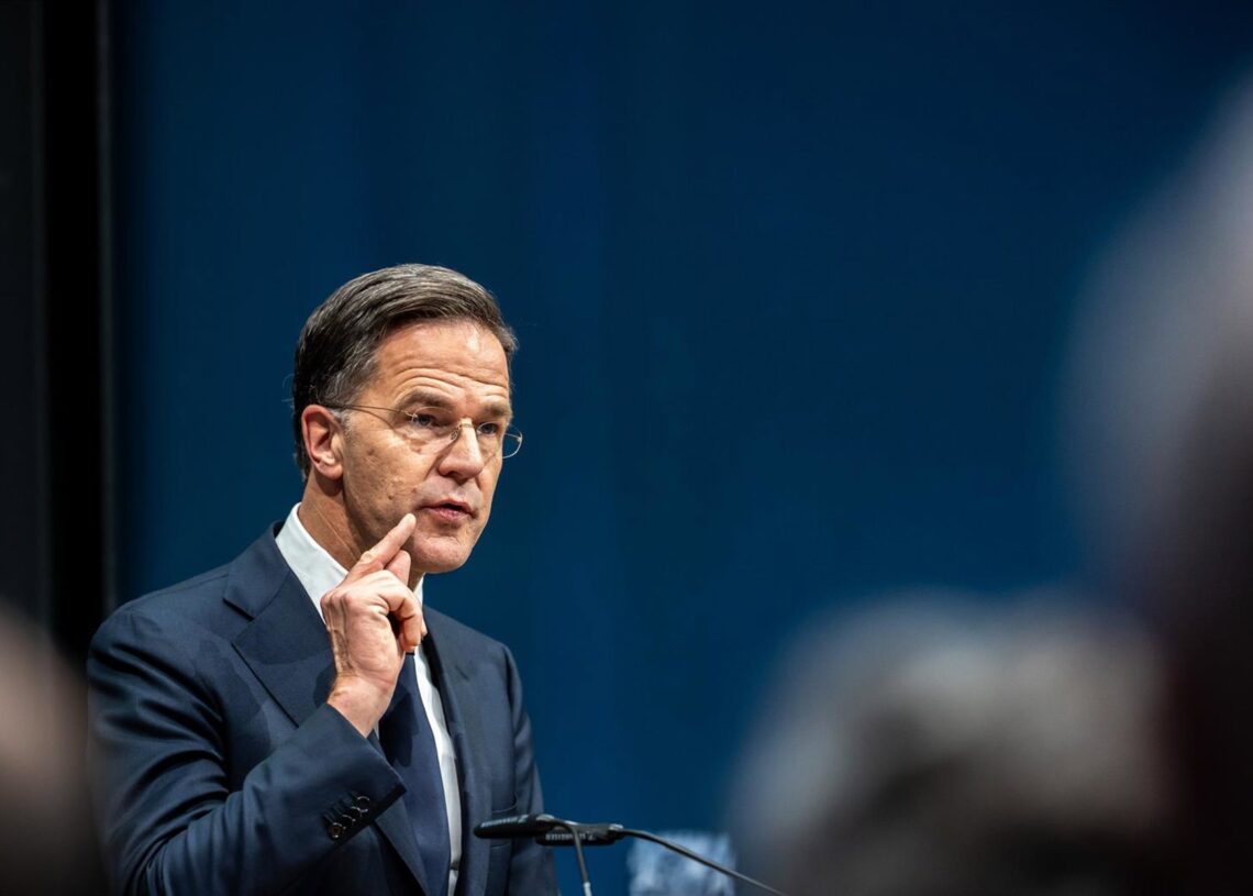 El secretario general de la OTAN, Mark Rutte, en su discurso en el evento de la Conferencia de Seguridad de Munich celebrado en Berlín.Michael Kappeler/dpa