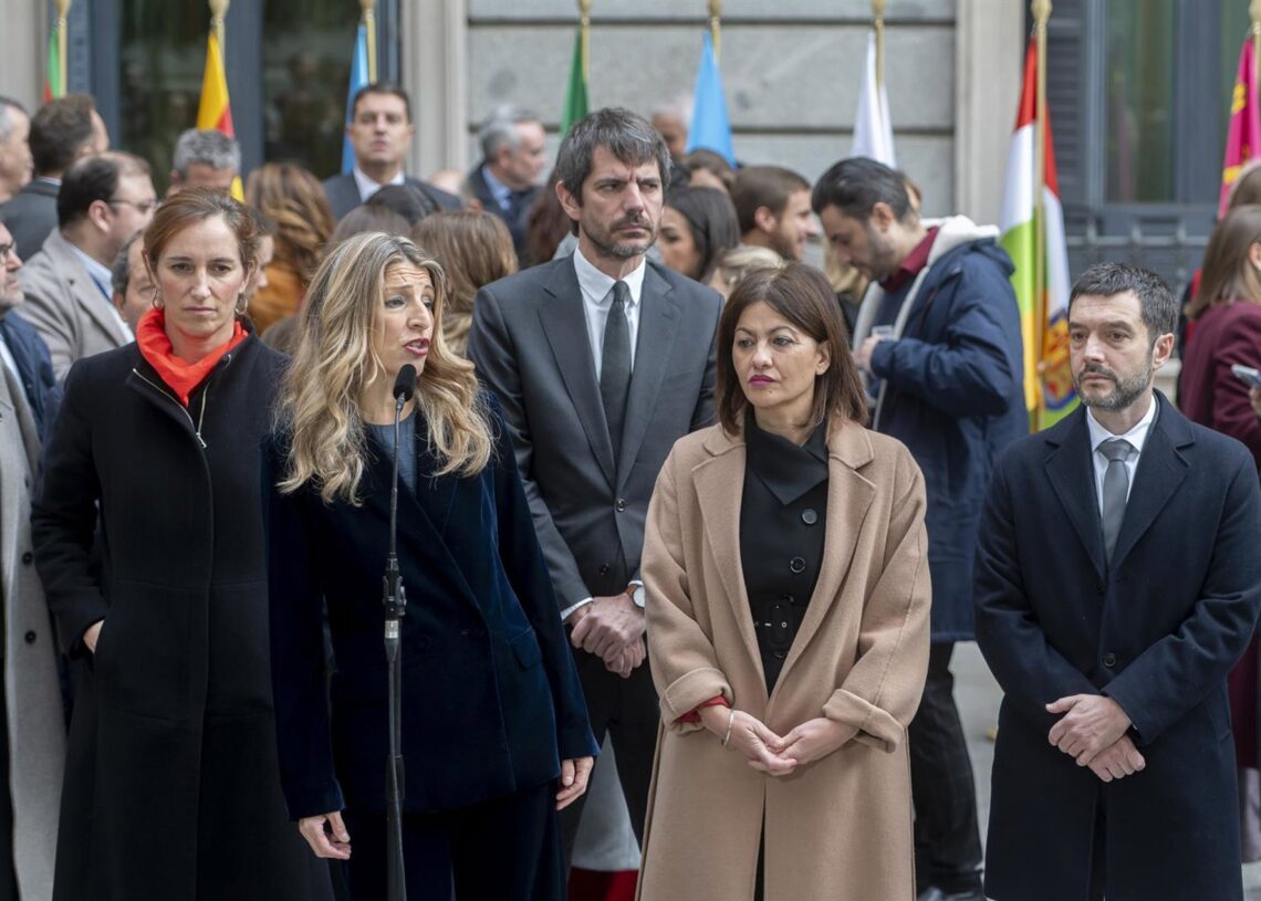 La vicepresidenta segunda del Gobierno y ministra de Trabajo, Yolanda Díaz, la ministra de Sanidad, Mónica García, el ministro de Cultura, Ernest Urtasun, la ministra de Juventud e Infancia, Sira Rego, y el ministro de Consumo y Agenda 2030, Pablo BustindAlberto Ortega - Europa Press