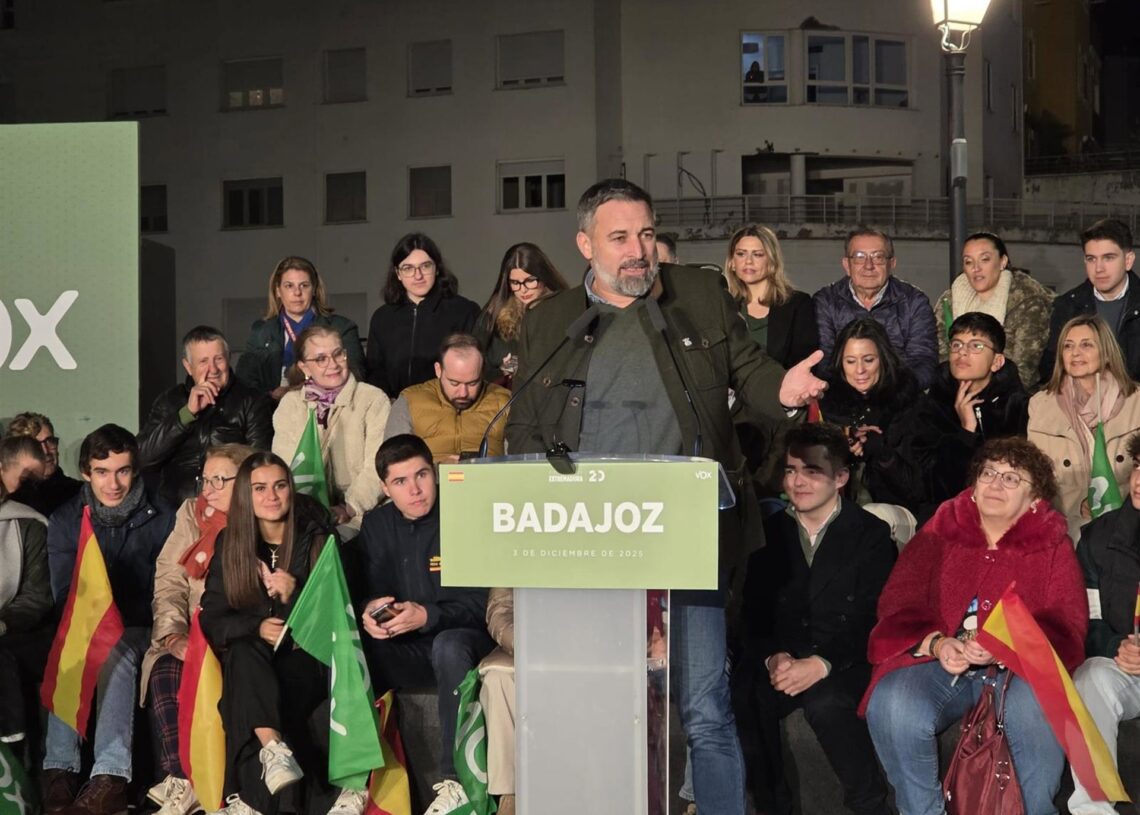 El presidente de Vox, Santiago Abascal, participa en un acto público en Badajoz.EUROPA PRESS